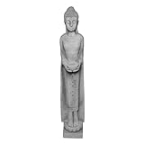 gartendekoparadies.de Massive Steinfigur schmaler Mönch Buddha aus Steinguss frostfest (Grau)