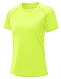 donhobo Damen Sportshirt Kurzärmeliges T-Shirt mit Rundhalsausschnitt Athletisch Lässig Laufen Yoga Fitness T-Shirts Workout Tops (Fluoreszierendes Grün, L)