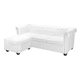 Maxspace Chesterfield-Sofa L-Form Kunstleder Weiß mit schlaffunktion, einfacher Aufbau, modernes Design, polstermöbel. Schlafcouch zum Wohnzimmer. Widerstandsfähiges, Minimalistisches Desig