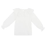 Camilife Baby Mädchen 100% Baumwolle Weiß Langarmshirt mit Rüschenkragen Puppenkragen Knopfverschluss Babymode Weich Niedlich - Einfarbig Weiß Größe 12M