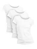 Basic Treasure 3er Pack Tshirt Damen Weiß, Kurzärmliges Shirt, 100% Baumwolle T Shirt (Weiß, M)