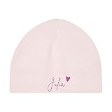minimutz Kleine Babymütze mit Namen | Personalisierte Mütze Beanie für Baby und Neugeborene | Motiv Herz (rosa)