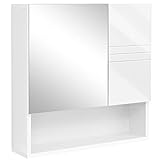 VASAGLE Spiegelschrank, Wandschrank, Badschrank mit höhenverstellbaren Regalebenen, Tür und Oberplatte mit Hochglanz Oberfläche, Badezimmer, 54 x 15 x 55 cm, weiß BBK122W01