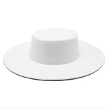 Bywenzai Männer Frauen Filz Top Hüte Fedora Panama Hüte Gepolsterte Zylinder Für Männer Und Frauen, Flache Hüte Aus Wollfilz Mit 10 cm Krempe, Filzhüte Mit Großer Krempe, Fedora M(56-58Cm) Weiß