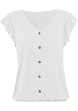 Brosloth Damen Sommer T-Shirt Kurzarmshirt Casual V-Ausschnitt Lässige Stretch Rüschenbündchen Bluse Tops Oberteil Baumwollshirt Blickdicht Mit kurzen Flügelärmelchen, Weiß, XXL