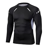 BASHAMAN Langarm Kompressionsshirt Herren Jogging Fitness Workout Laufshirt Leichte Schwitzen Atmungsaktiv Sportshirt C-Black XXL
