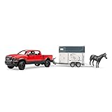 bruder 02501 - RAM 2500 Power Wagon mit Pferdeanhänger & Pferd - 1:16 Pick-up Geländewagen Pritschenwagen Auto Jeep Fahrzeug Tiertransporter Hengst Pony Spielzeug