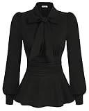 GRACE KARIN Damen Elegant Bow-Knot Büro Oberteile Puffärmel Schößchen Dressy Shirt Gesmokte Taille Blusen CL1476-01_2XL