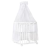 Waldin Babybett aus Holz 7in1 mit Matratze, Mitwachsendes Kinder-Bett, Belüftet, Boden 5-Fach Verstellbar, All-Inclusive-Set, Holz Weiß, Stoffe Weiß