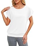 Anelune Damen Tops Sommer Locker Kurzarm Bluse Chiffon Elegante Leichte T-Shirts für Frauen Lässige Flowy Oberteile weiß L