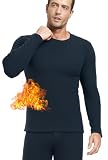 LYRIKER Herren Thermo Langarmshirt mit Baumwolle Thermounterwäsche Longsleeve Funktionsshirt Langarm Thermoshirt Warm Unterhemd Winter Oberteil mit Fleece Navy L