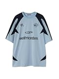 Aelfric Eden Herren Oversized Baseball Tshirt Damen Y2K T-Shirt Vintage Trikot Baggy Sommer Casual Shirt Racing Tee Hellblau, L