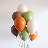 Retro Grün Luftballons Set - 60 Stück 12 Zoll Sage Grüne Orange Braun Latex Ballon Sandweiß Cream Helium Ballons mit Bändern für Kinder Geburtstag Babyparty Dschungel Safari Wild Thema Dek