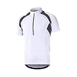 BERGRISAR Herren Radtrikot Fahrradtrikot Kurzarm, Halbem Reißverschluss Rennrad Mountainbike Trikots T Shirt 3+1 Taschen BG060, Weiß, X-Larg