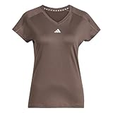 adidas Damen AEROREADY Train Essentials Minimal Branding V-Neck Tee, Earth strata/White, M