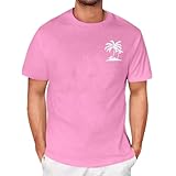 T-Shirts für Herren Kurzarm Rundhals Tops Regular Fit Tee Sommer Atmungsaktiv Oberteile Baumwolle Freizeitshirts Basicshirts Grafikdruck Hemd Sportshirt Streetwear(#B Pink,S)