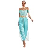 Niiyyjj Bauchtanz-Jumpsuit für Damen, Party, Cosplay, Kostüm, Pailletten, Tüll, Body mit Choker-Kragen, T, 36
