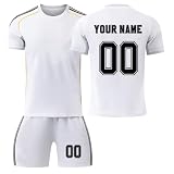 Generisch Personalisiertes Fußballtrikot für Kinder 2025 2026 Football Strips Trikot Heim-Fußballtrikot-Set Tshirts Shorts und Socken Knieschoner Sportanzug Fußballtrikot-Set mit DIY Nummer Name 01