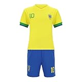 Blackshirt Company Unisex Kinder Brasilien Kinder Sport Trikot Set Fußball Wm Em Fan Zweiteiler Gelb Blau Sporttrikot Größe 128