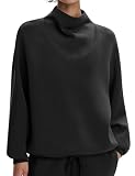 Amoretu Damen-Sweatshirt mit Wasserfallkragen, leicht, lockere Passform, überschnittene Schultern, Schwarz, M