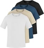 Herren 2/4er Set T-Shirts aus Bio-Baumwolle (GOTS) und Elasthan Basic Heavy Cotton Rundhals Kurzarm Baumwoll-Shirt einfarbig für Männer Farbe Beige/Marine/Schwarz/Weiß Größe L