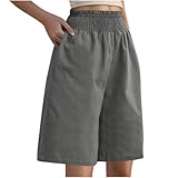 Chanpning Kurze Hose Damen Musselin Baggy Sweathose Klassisch Caprihose Atmungsaktive Strickhose Outdoor Trachtenhose Leinen Flatterhose Sport Wickelhose Bequeme Stoffhose Große Größe H