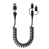 USB C/A auf Lightning USB-C Micro-USB Spiralkabel 3in2 Android Auto & Carplay Kabel [60W PD,MFi,Daten] Multi USB Kabel Kurz mit USB C/Lightning/Micro für iPhone 16 15 14 13 Android Samsung Laptop
