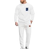 DUHENWU Herren Sportanzug Pullover Casual Outfit Strickshirts Und Hose 2 Teiliges Loungewear Mens Mit Tasche Freizeitanzug Activewear Männer Trainingsanzug Set Lässig Locker Sportanzug