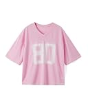 Damen Y2K Basketball-T-Shirt, kurzärmelig, V-Ausschnitt, Zahlendruck, übergroßes T-Shirt, lockeres Blokecore-Jersey, Shirt, ästhetische Streetwear, Pink B, M