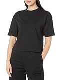 Amazon Essentials Damen Kurzärmliges T-Shirt aus Bio-Baumwolle mit überschnittenen Schultern und Lockerem Boxy-Schnitt (erhältlich in Übergrößen), Schwarz, L