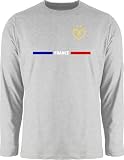 Langarmshirt Herren Langarm Shirt - EM - France Frankreich Flagge mit Herz - WM Trikot Fußball Geschenk Deko - XL - Grau meliert - Langarm,Shirt em24 Europameisterschaft Fussball Longsleeve fu B