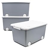 Babykajo 3 Aufbewahrungsboxen mit Deckel und Rollen 30L - Stapelboxen mit Deckel undurchsichtig - Plastikbox mit Deckel zum verschließen- Kisten Aufbewahrung mit Deck