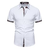 Kurzarm Herren Klassisch Temperament Trend Tops Casual Leichte Komfortabel Knopfleiste Hemd Regular Fit All-Match Revers Mode Shirt G-White XL