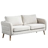 MEUBLE COSY 2 Sitzer Sofa Kleines Couch mit Armlehne aus Stoff Holzbein für Wohnzimmer Schlafzimmer Wohnungen, Skandinavisch, Beige, 159x72x76cm, H