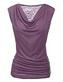 PINSPARK T Shirt Damen V-Ausschnitt Spitzen Bluse Elegant Oberteile Tunika Tops Sommer Ärmellos Shirts Stretch Falten Bluse Wasserfall Top Lila Kurzarm S