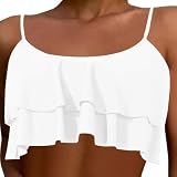 Damen Modisches Einfarbiges Sexy Kurzes Doppel-Badeanzugoberteil Damen Einteiler Badekleid Gepolstert Badeanzug Top (White, XXL)
