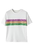 Bsubseach Fashion Damen Pailletten Schimmerndes Oberteil T-Shirt Glitzer Party Top Sommer Weiß XL