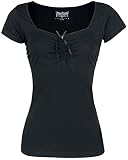 Black Premium by EMP Damen schwarzes T-Shirt mit Raffungen XL