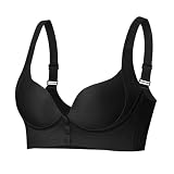 Damen Einfarbig, kein Ring, kein Anheben, Raffung vorne, Knopf, Unterwäsche, Damen, Komfort, Workout, Sport-BH, Schwarz , 4XL