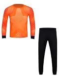 Monduelle Kinder Torwarttrikots Set Jungen Gepolstert Torwart Langarmshirt + Hose Fußball Trikot Basketball Sportanzug Trainingsanzug Orange 152-158