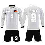 Deutschland Fußball Trikot Langarmshirt mit Namen Nummer Logo Jungen, Personalisierte Fussball Trikot Set, Fußball Trikots Langarmshirt Erw