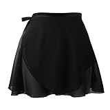 Lusofie Ballettkleidung Damen Wickelrock Kurz Ballettrock Damen Chiffon Tanz Rock Verstellbare Taille Krawatten Gymnastik Ballettrock Tanzrock, atmungsaktiver Ballettrock für Damen(Schwarz)