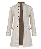 Herren Vintage Frack Steampunk Jacke Gothic Kostüm für Halloween Cosplay Mittelalter viktorianischer Frock Coat Lange Uniform, Weiß, 3X-Groß