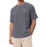 BIBOKAOKE Herren T-Shirt – Einfarbiges Kurzarm Oberteil Mit Rundhalsausschnitt | Weites Bequemes Kurzarmhemd Für Alltag Freizeit Und Lässige Look
