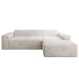 Juskys Sofa Vals Rechts mit PESO Stoff - L-Form Couch für Wohnzimmer - Ecksofa modern, bequem, klein - Eckcouch Sitzer - Cordsofa Beig