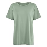 2025 - Modisches T-Shirt für Damen in Übergröße mit Rundhalsausschnitt und kurzen Ärmeln, einfarbig Pullover 2 - in - 1 - Optik (Light Green, M)