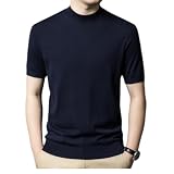 Strickwaren Herren Temperament Vintage Trend Kurzarm Leichte Weich Atmungsaktiv Gestrickter Tops Casual Mode T-Shirt G-Navy 4XL