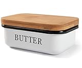 Theo&Cleo Butterdose mit Holzdeckel, Butterglocke für 250 g Butter, Multi-Funktion Butter Dish, Edlem & Nachhaltigem Bambusdeckel, Weiß (Weiß)