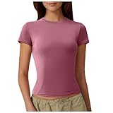 Sport Shirts Für Damen, Funktionsshirt Damen Atmungsaktiv Sportshirt Sommer Tshirt Funktions Rundhals T Shirt Kurzarm Laufshirt Gym Yoga Fitness Tops Oberteil R