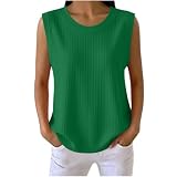 Damen Tank Top Ärmelloses Waffelstrick Oberteil Rundhalsausschnitt Einfarbiges Sommer T-Shirt Lässige Bequeme Passform Elegante Basic Weste für Entspannten Stadtb